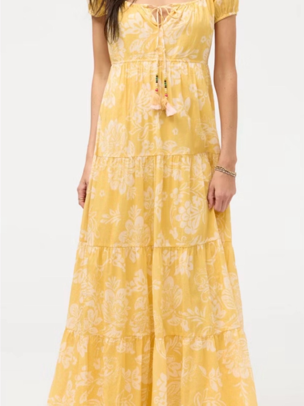 JOHNNY WAS LILY RAE TIERED MAXI DRESS COLOR: Sorrento Sunshine Yellow - Picture 2 of 13